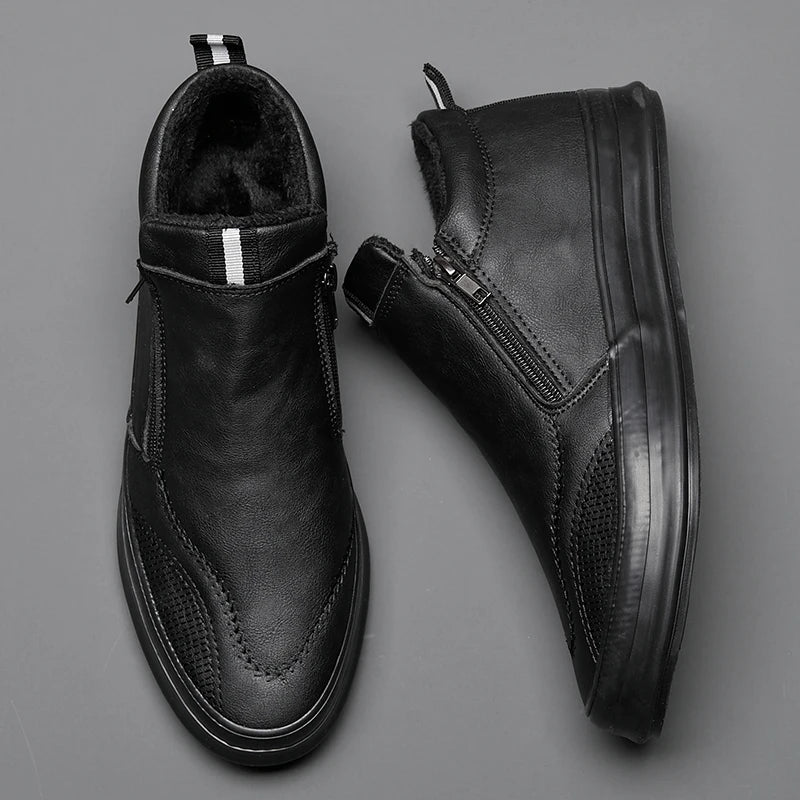 Men’s Leather Sneakers – Mid Top – Sleek Fit – Side Zip – Breathable Lining