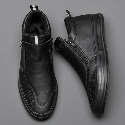 Men’s Leather Sneakers – Mid Top – Sleek Fit – Side Zip – Breathable Lining