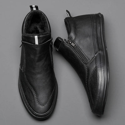 Men’s Leather Sneakers – Mid Top – Sleek Fit – Side Zip – Breathable Lining