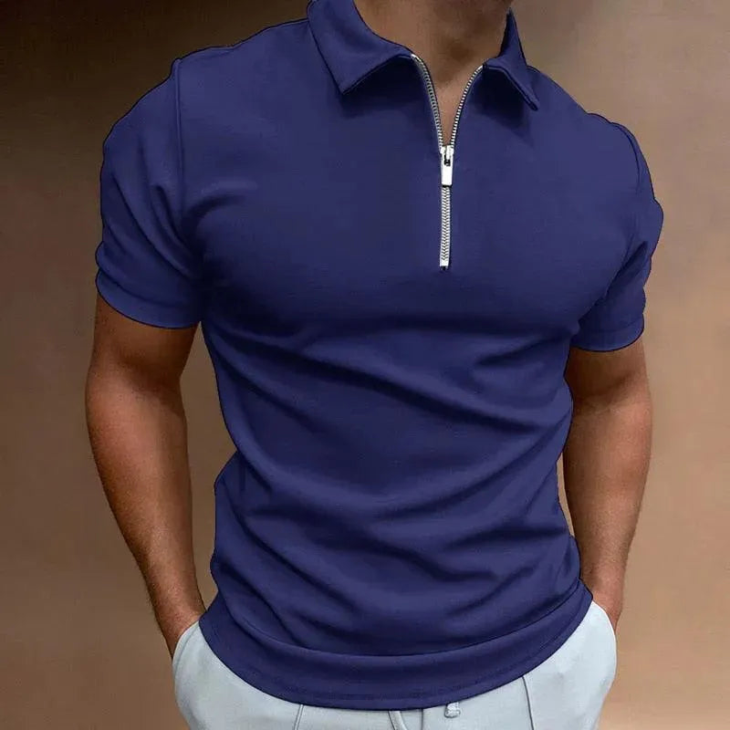 Men’s Polo Shirt - Zipper Closure - Slim Fit - Short Sleeve Breathable Casual Wear