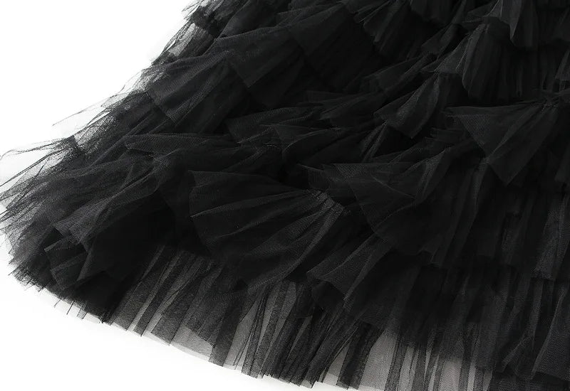 Tulle A-Line Midi Skirt for Women Elegant Layered Mesh