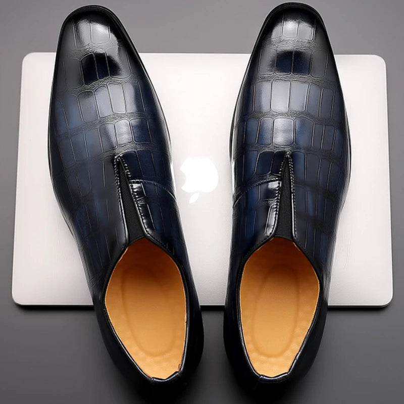 Men's Loafers – Leather Slip-On – Stone Pattern – Formal Sleek Fit