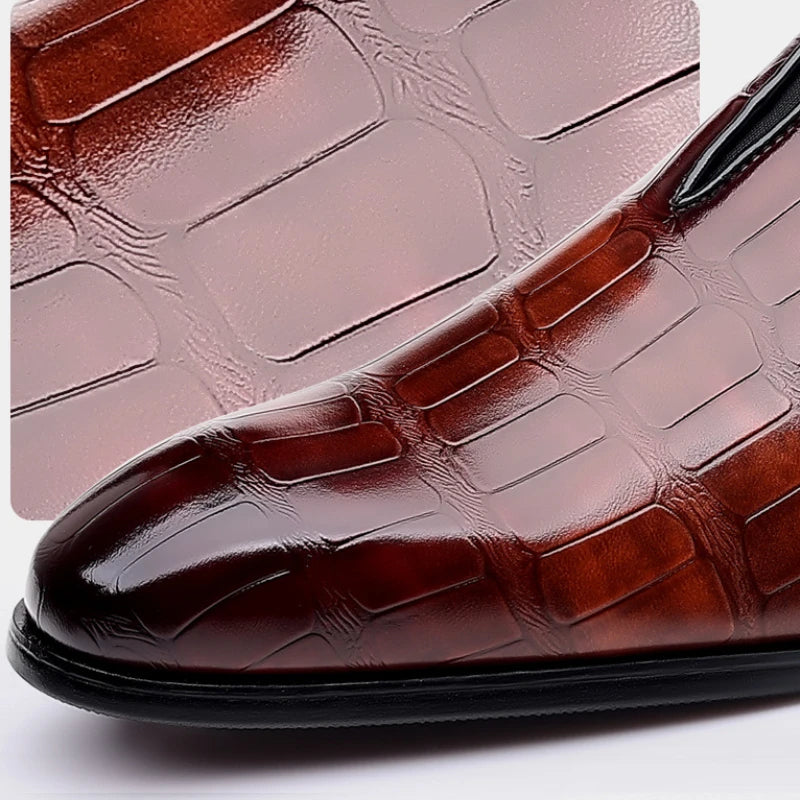 Men's Loafers – Leather Slip-On – Stone Pattern – Formal Sleek Fit