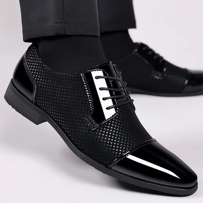 Men’s Formal Lace-Up Shoes – Polished Leather & Textured Fabric – Sleek Fit