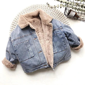 Boy's winter denim jacket  with sherpa lining