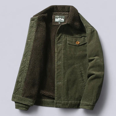 Men’s Corduroy Jacket – Structured Fit – Sherpa Lined – Button Front – Hip Length