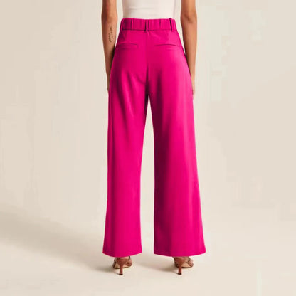Women’s Wide Leg Trousers – High Waisted Tailored Fit – Linen Feel – Pleated Full Length