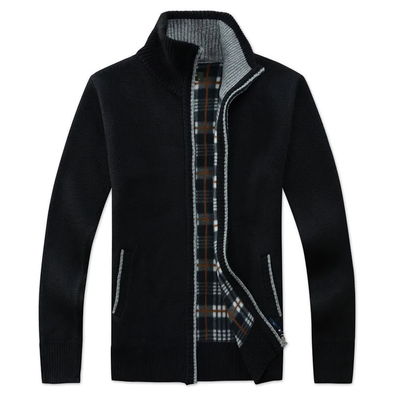 Men's knitted jacket with lapel collar