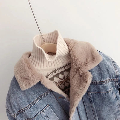 Kids' Denim Jacket - Fleece Lined - Relaxed Fit - Warm Casual Outerwear