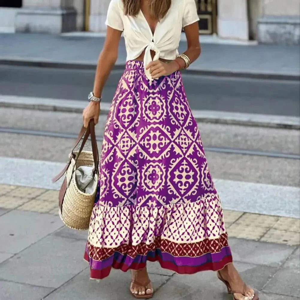 Women’s Maxi Skirt – High Waist – Flowy Fit – Breathable Blend – Boho Ruffle Hem