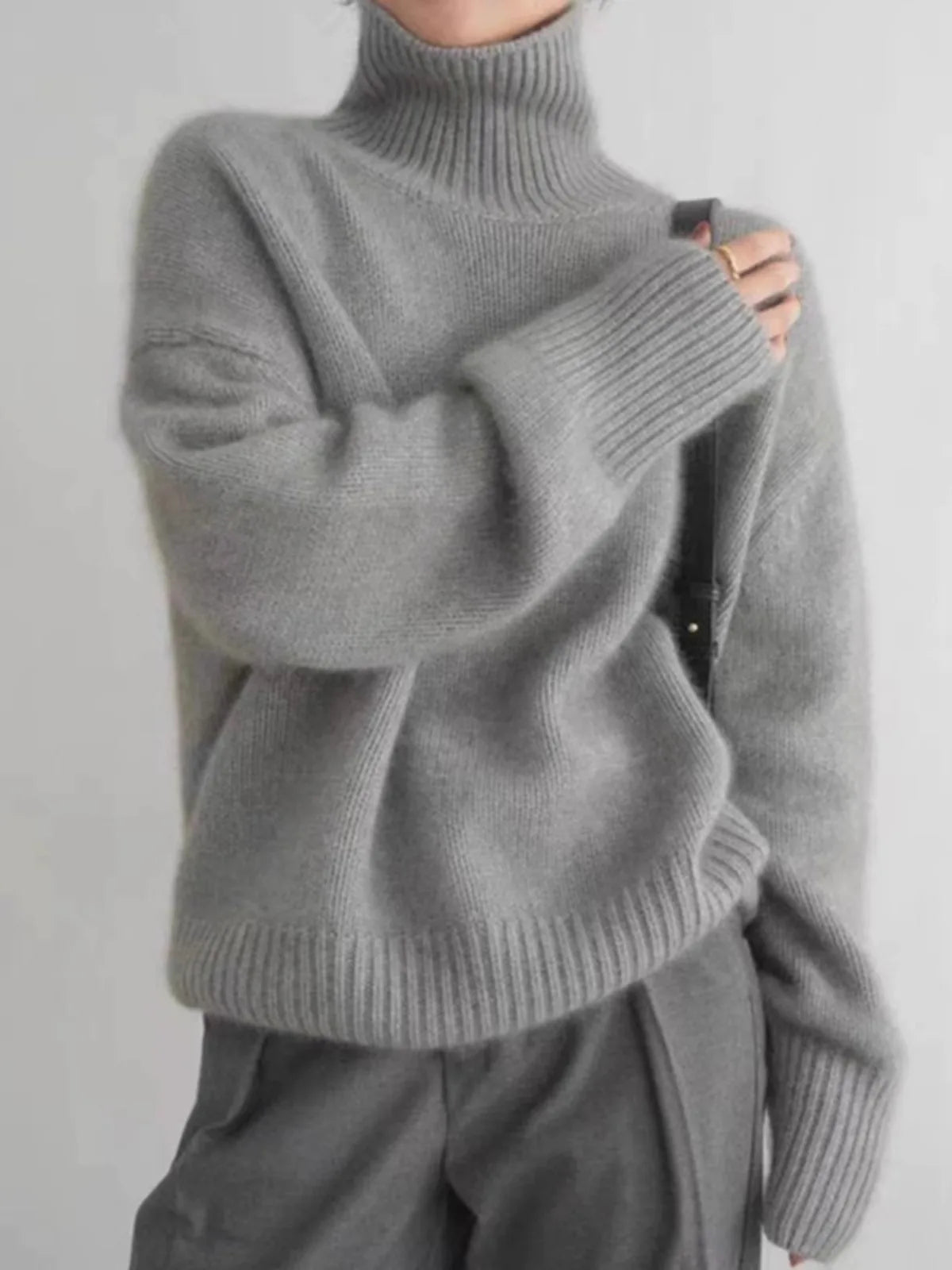 Women's loose knit basic high neck sweater