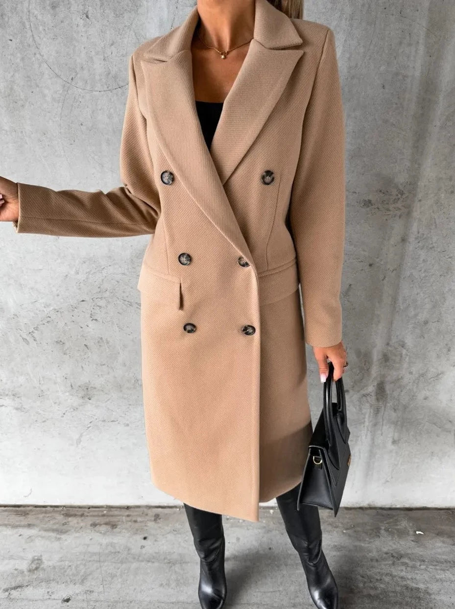 Women's warm long sleeves with lapel coat