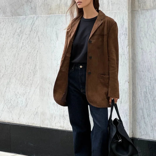 Women’s Tailored Jacket – Notched Lapel – Button Front – Hip Length