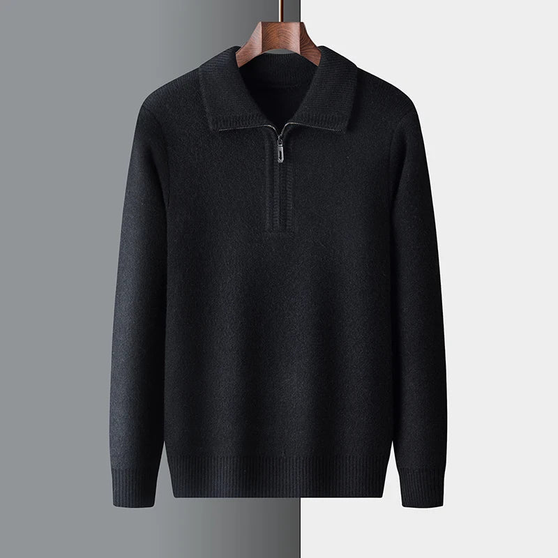 Men’s Quarter-Zip Sweater – Cashmere Blend – Regular Fit – Ribbed Trim – Soft Collar