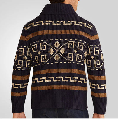 Men’s Cardigan Sweater – Slim Fit – Wool Knit – Zipper Front – Turn Down Collar