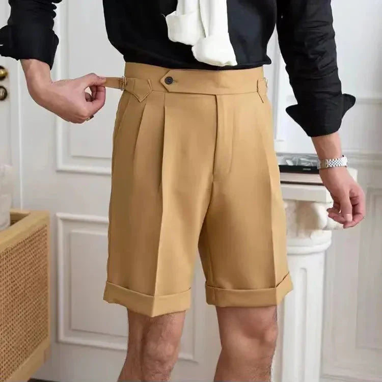Men’s Tailored Shorts – 100% Cotton – Pleated Front – Cuffed Hem – Knee Length