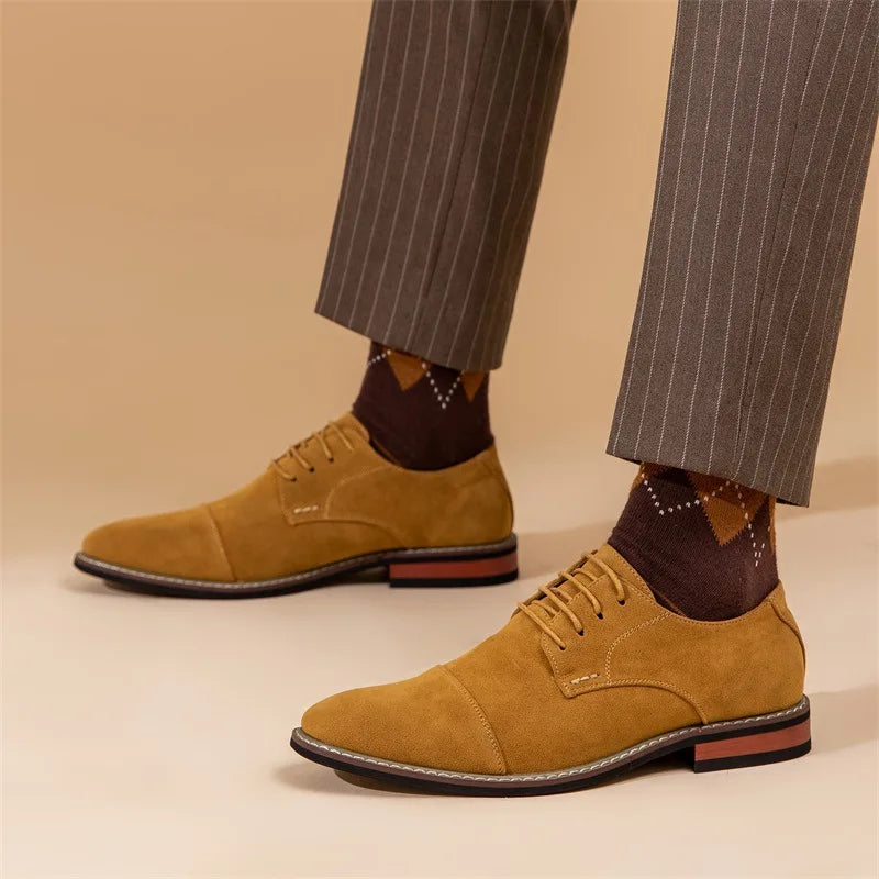 Men’s Oxford Shoes – Suede Upper – Slim Fit – Cap Toe – Closed Lacing Formal Style