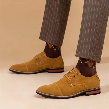 Men’s Oxford Shoes – Suede Upper – Slim Fit – Cap Toe – Closed Lacing Formal Style