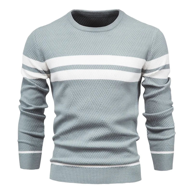 Men's warm casual sweater with white stripes