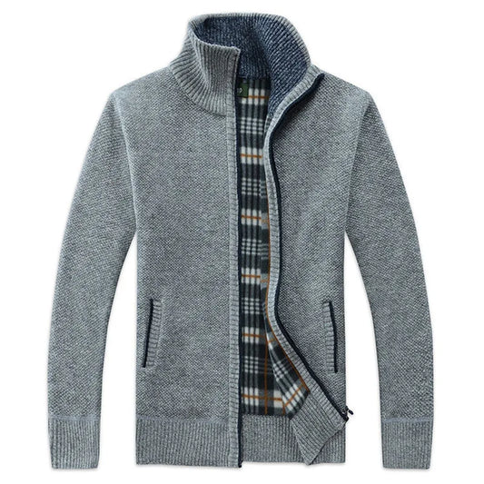 Men's knitted jacket with lapel collar