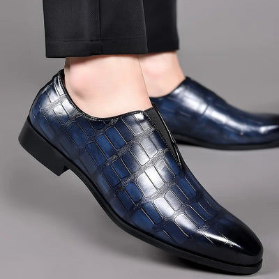 Men's Loafers – Leather Slip-On – Stone Pattern – Formal Sleek Fit
