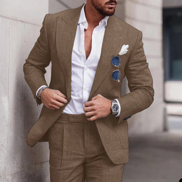 Linen Wedding Suit 2-Piece Set for Men – Single Breasted