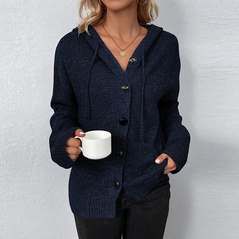 Women's knitted cardigan with hood