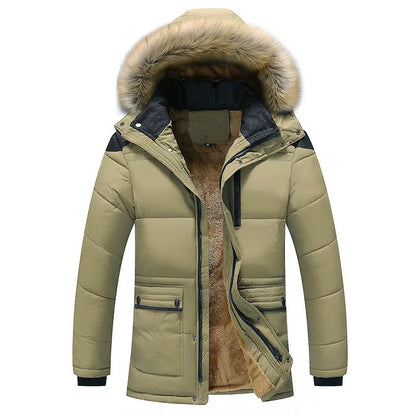 Men's winter jacket with hood, padded and warm.