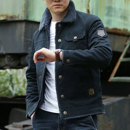 Men’s Jacket – Classic Fit – Shearling Collar – Button Closure – Chest Pockets – Casual Wear