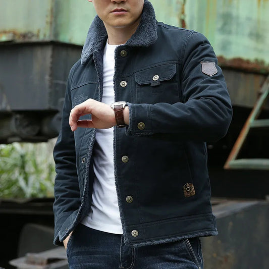 Men’s Jacket – Classic Fit – Shearling Collar – Button Closure – Chest Pockets – Casual Wear