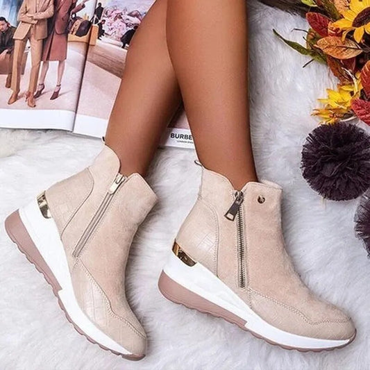 Women’s Ankle Boots – Suede Feel – Wedge Heel – Orthopedic Fit – Side Zip