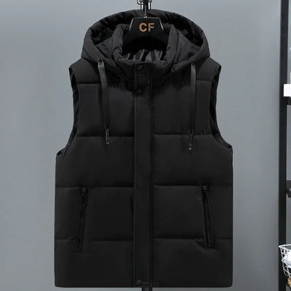 Men's Puffer Vest – Quilted Insulation – Adjustable Hood – Relaxed Fit – Zip Pockets