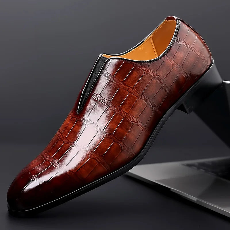 Men's Loafers – Leather Slip-On – Stone Pattern – Formal Sleek Fit