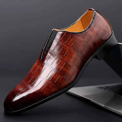 Men's Loafers – Leather Slip-On – Stone Pattern – Formal Sleek Fit