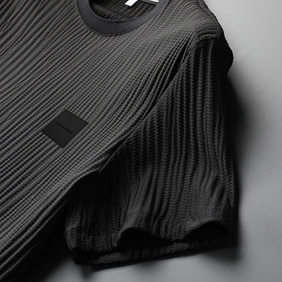 Men’s Tracksuit Set - Textured Pleated Fabric - Short Sleeve T-Shirt & Joggers - Relaxed Fit