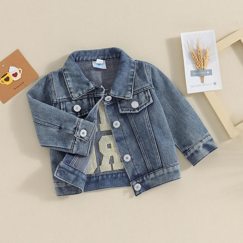 Toddler denim jacket with letter embroidery