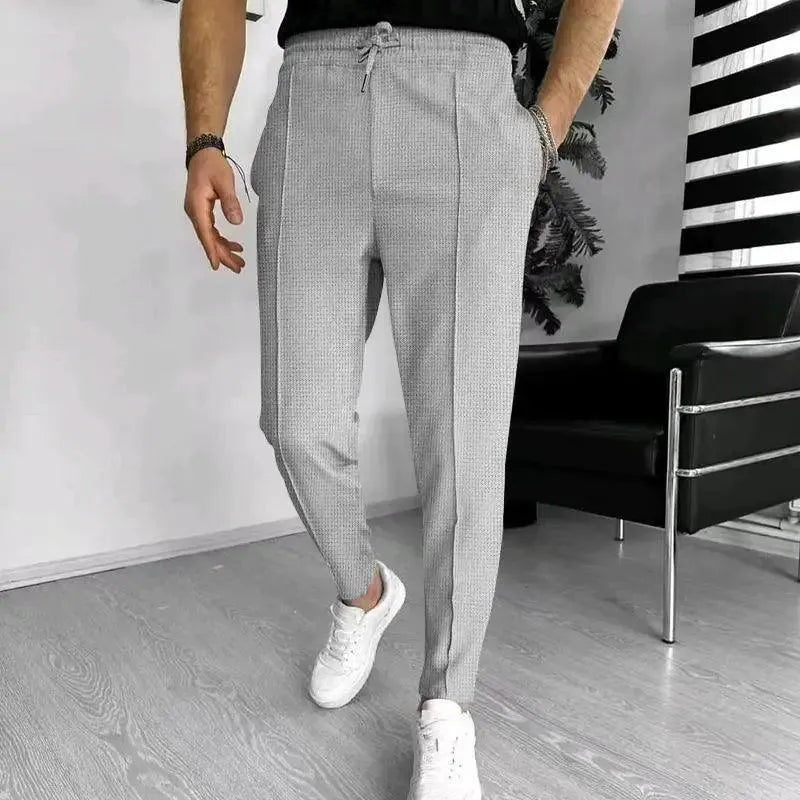 Men’s Tailored Jogger Pants - Textured Fabric - Slim Tapered Fit - Elastic Waistband