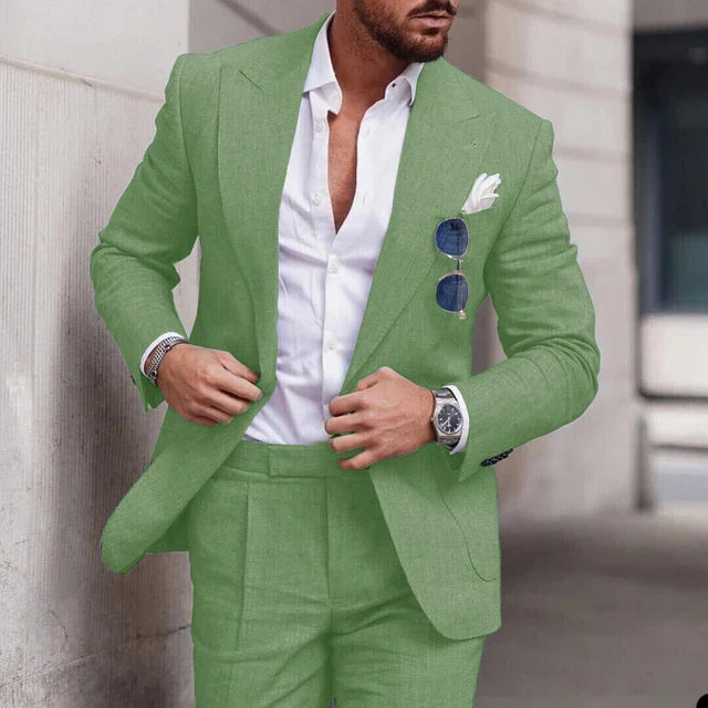 Linen Wedding Suit 2-Piece Set for Men – Single Breasted