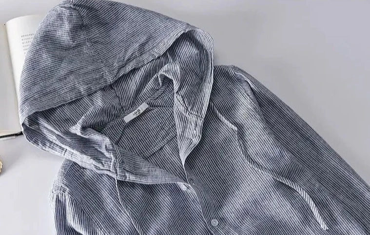 Hooded Linen Shirt - Lightweight Breathable Top for Casual Style