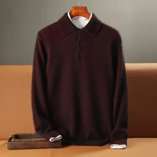Men’s Polo Sweater – Relaxed Fit – Long Sleeve – Ribbed Hem & Cuffs