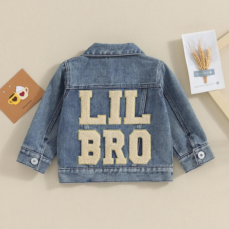 Toddler denim jacket with letter embroidery