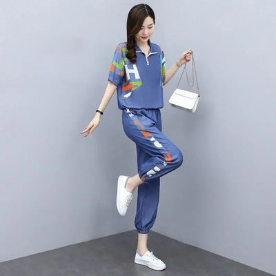 Women's Casual Two-Piece Set with Crop Top and Pants for Spring/Summer
