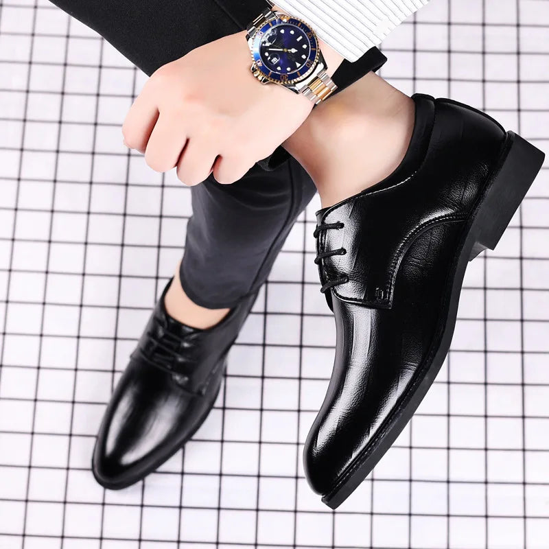 Men's Formal Shoes – Polished Leather – Pointed Toe – Sleek Lace-Up Design