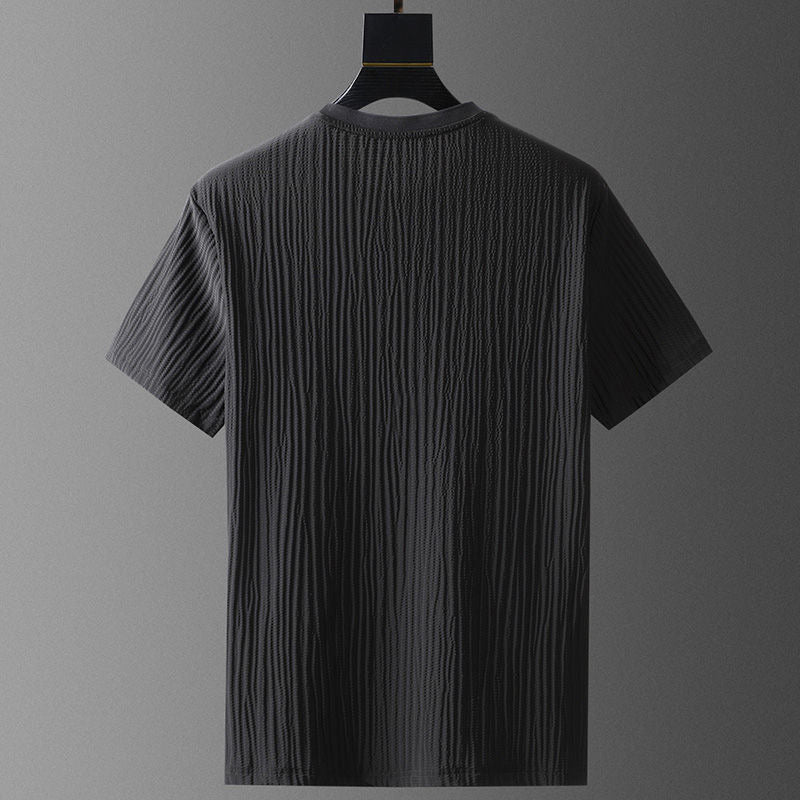 Men’s Tracksuit Set - Textured Pleated Fabric - Short Sleeve T-Shirt & Joggers - Relaxed Fit