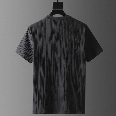 Men’s Tracksuit Set - Textured Pleated Fabric - Short Sleeve T-Shirt & Joggers - Relaxed Fit