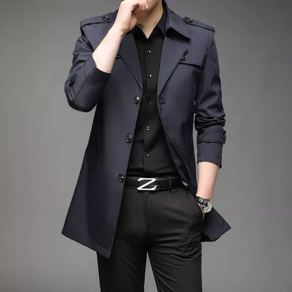 Men’s Trench Coat – Tailored Fit – Double Breasted – Structured Silhouette – Medium Length