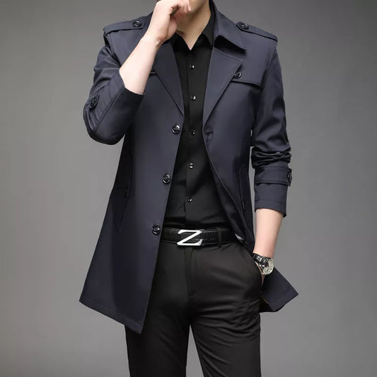 Men’s Trench Coat – Tailored Fit – Double Breasted – Structured Silhouette – Medium Length