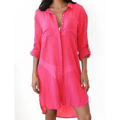 Women’s Cover-Up Dress – Relaxed Fit – Semi-Sheer – Button-Down – Breathable Blend