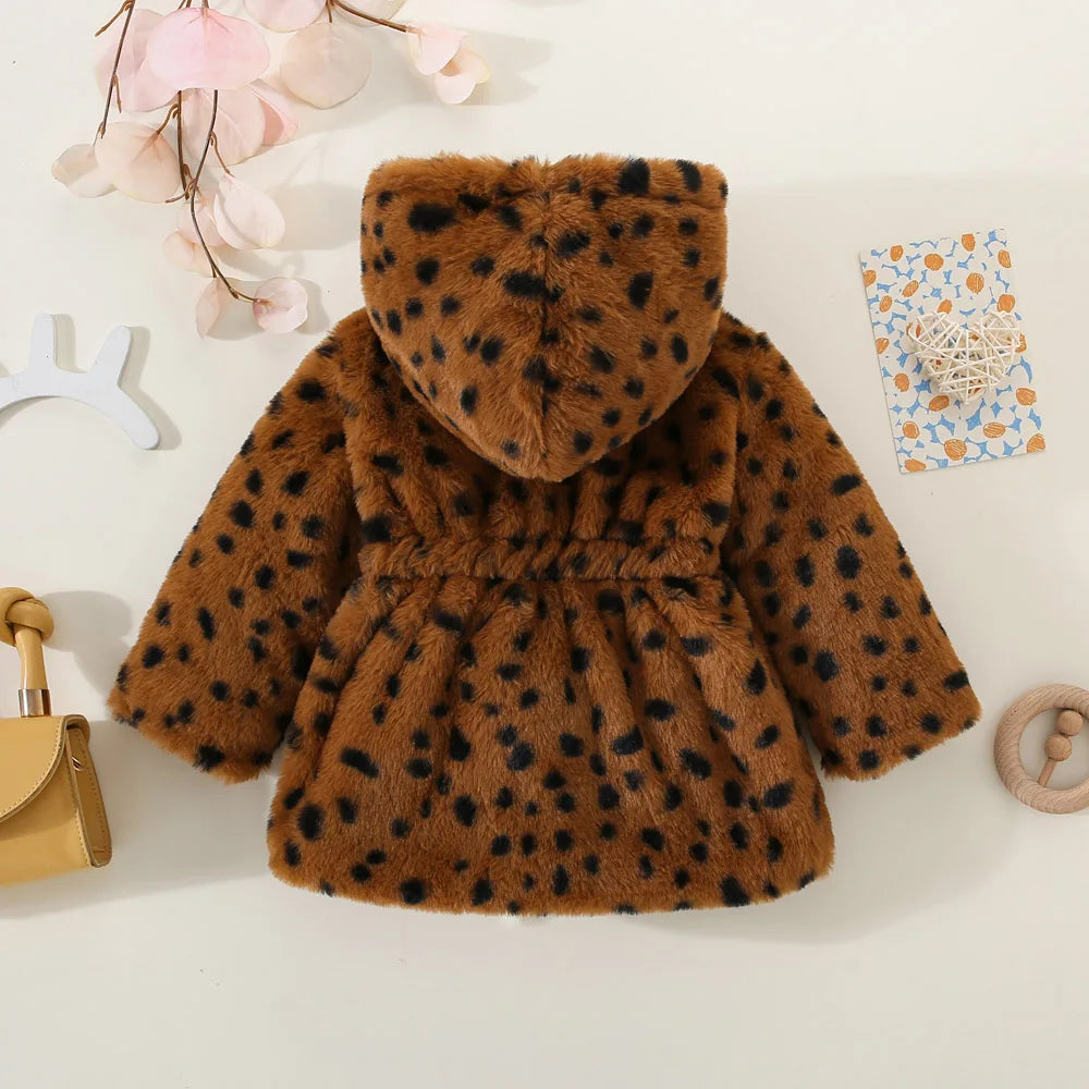 Baby girl winter coat leopard print hooded jacket