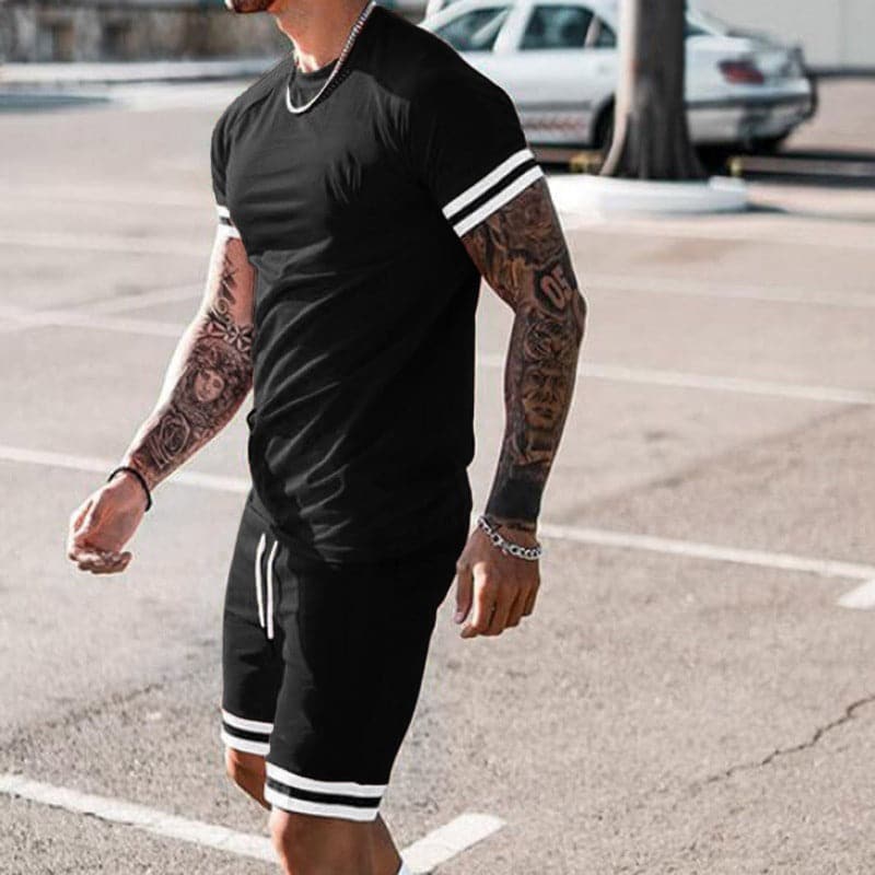 Men’s Athletic Set – Slim Fit – Breathable Stretch Fabric – Short Sleeve Top & Shorts
